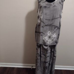 Las Manos, 2pc Romper Set, Gray & Black Print, Top Size-M/L & Pants Size-S/M